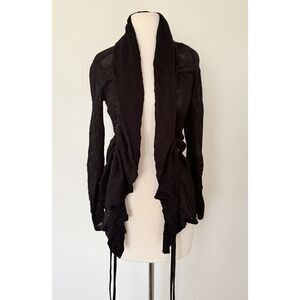 Salvage Black Avant Garde Sheer Asymmetrical D-Ring Draped Cardigan Gothcore S